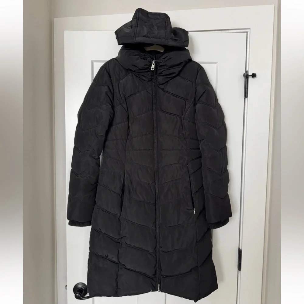 JESSICA SIMPSON Women's XS Hooded Puffer Long Black Zip-Up Jacket Winter Coat - Picture 6 of 14